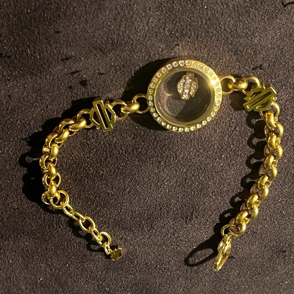 Harley Davidson Glass Watch Style Gold Tone Charm Bracelet